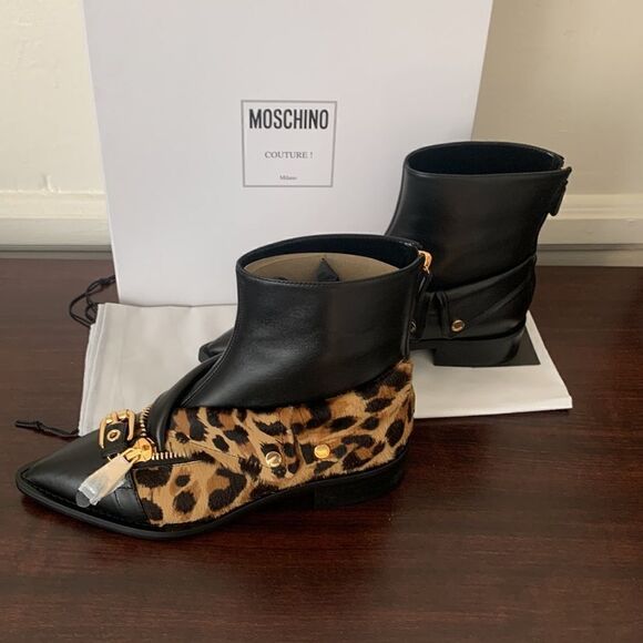 Moschino leopard print pointed toe soft top grain leather boot size EU 37 - Picture 11 of 16
